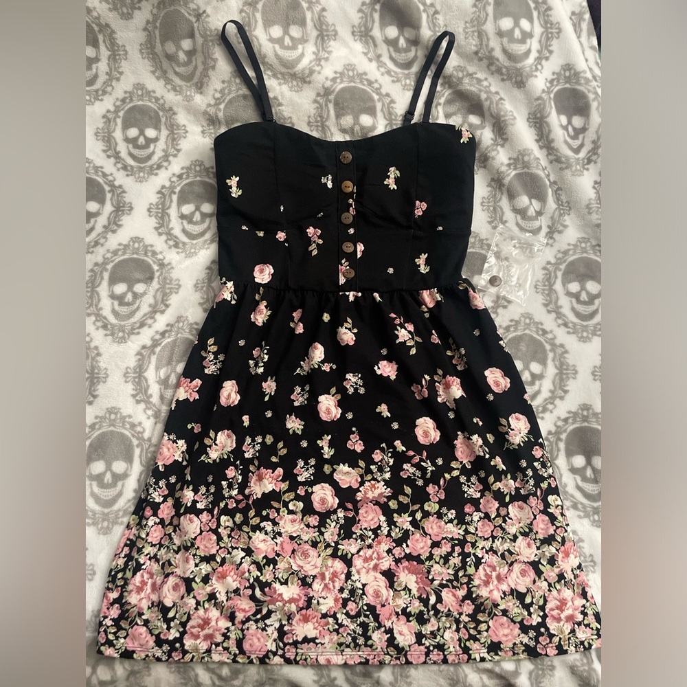 Floral Black Dress with Pink Roses